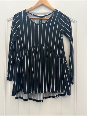 Agnes & Dora Black and White Vertical Stripe Peplum Tunic